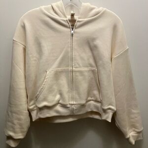 SKIMS Cotton Fleece Waffle-Lined Shrunken Zip-Up Hoodie